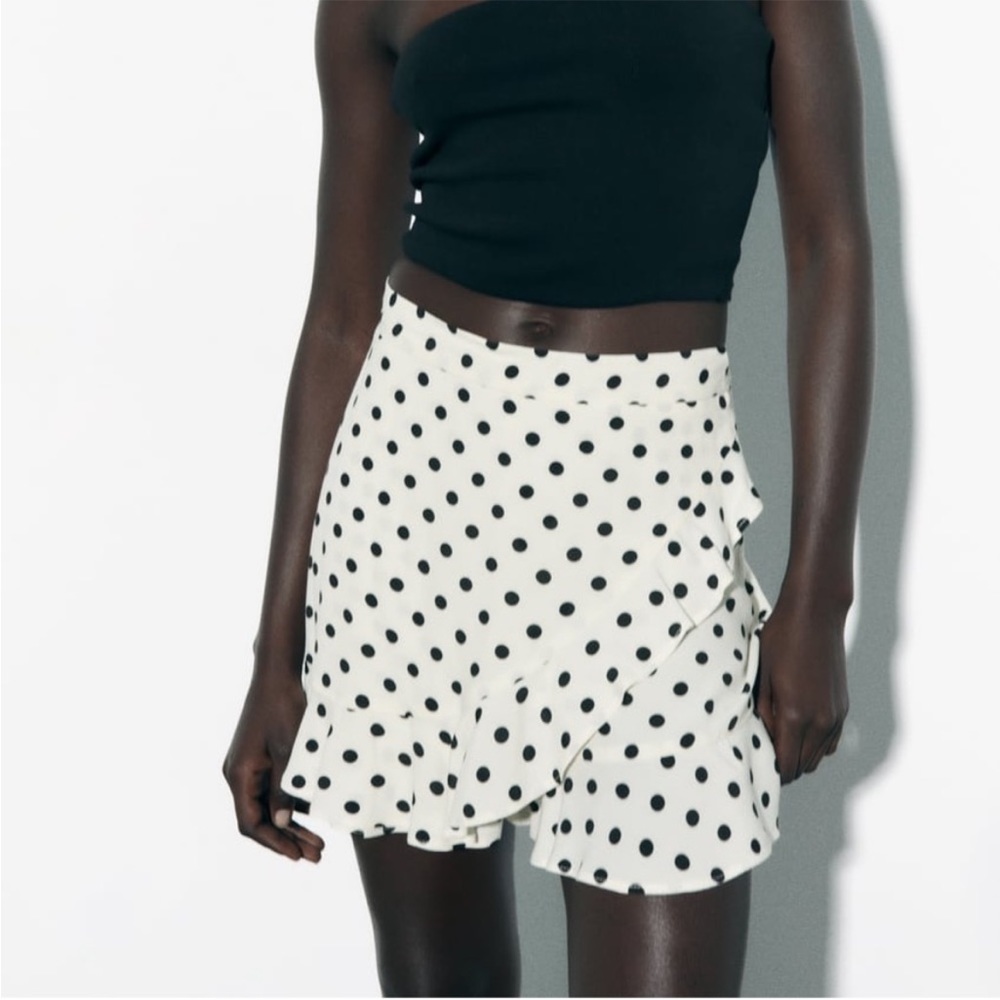 Zara polka dot satin ruffle skorts